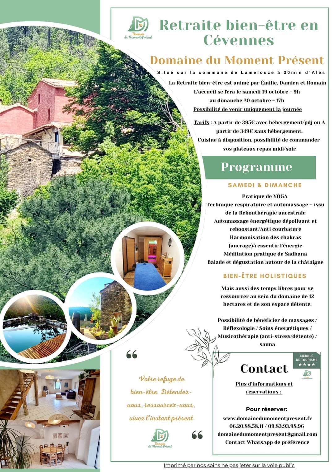 Stage Retraite bien-être en Cévennes du 14/09 au 15/09 à Lamelouze à 30 min d'Alès